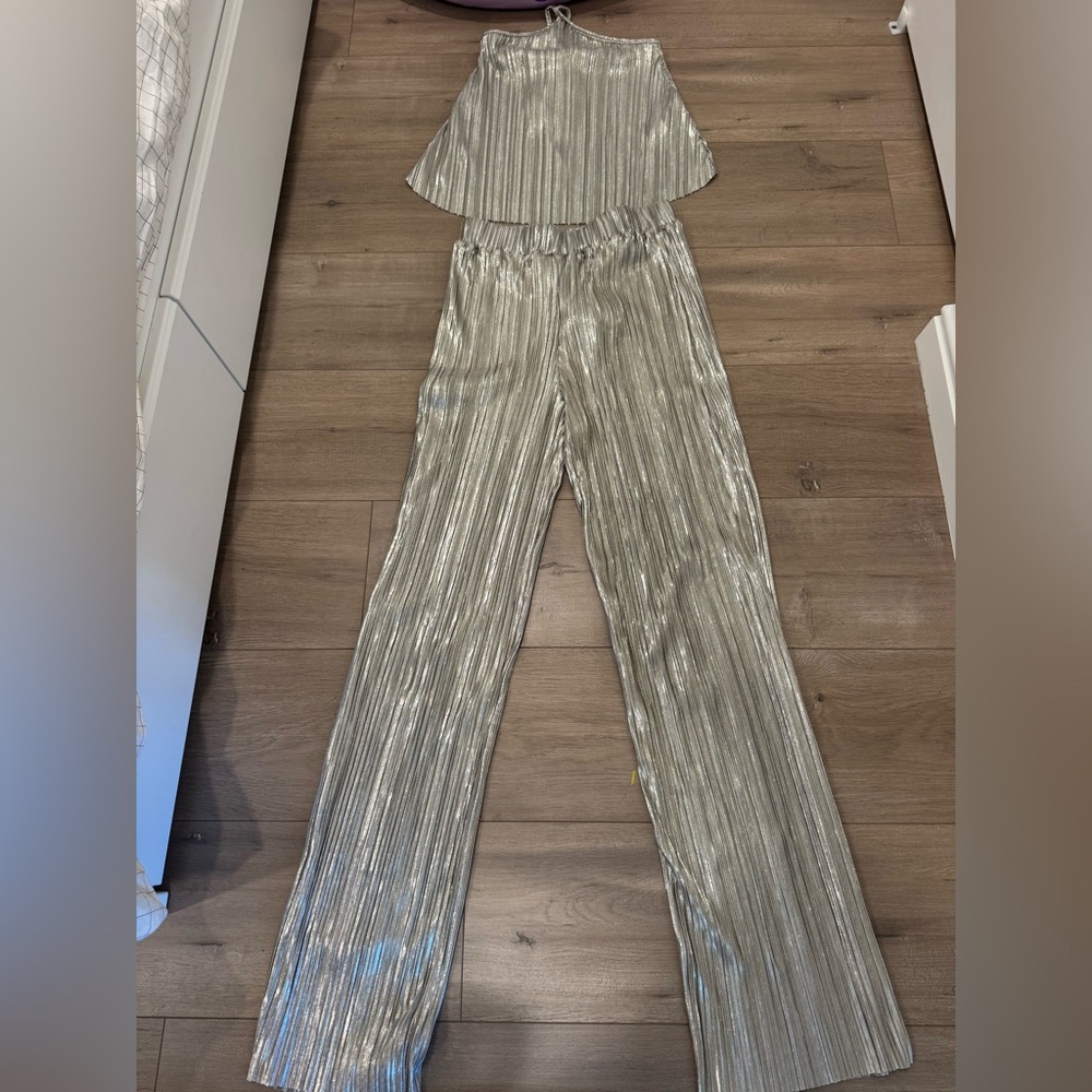 Silver Striped Women's Two Piece Set